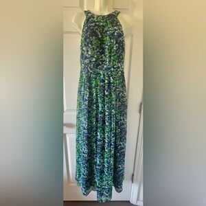 Cold water Creek Floral Green and Blue Maxi Dress Sz 4